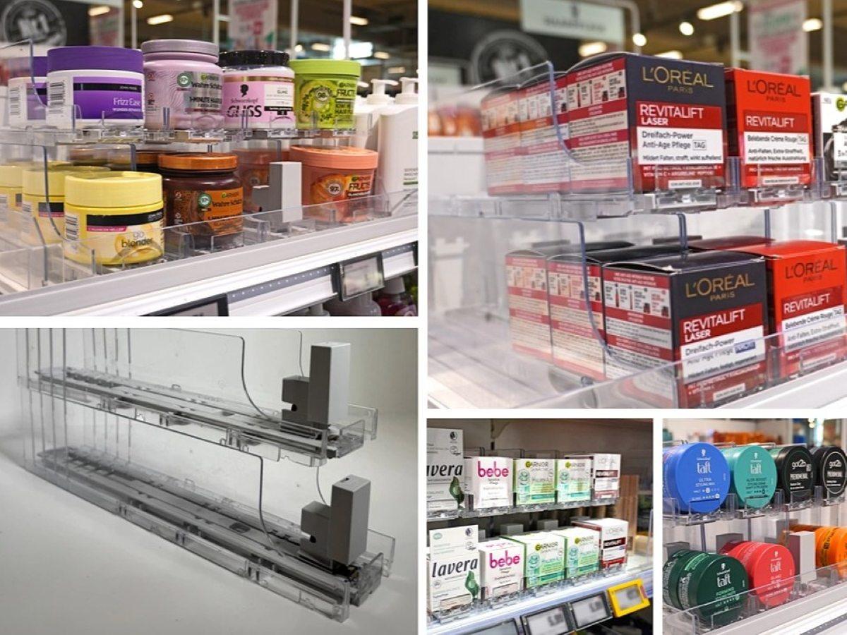Cosmetics and skincare boxes in clear SuperVario Pure pusher channels