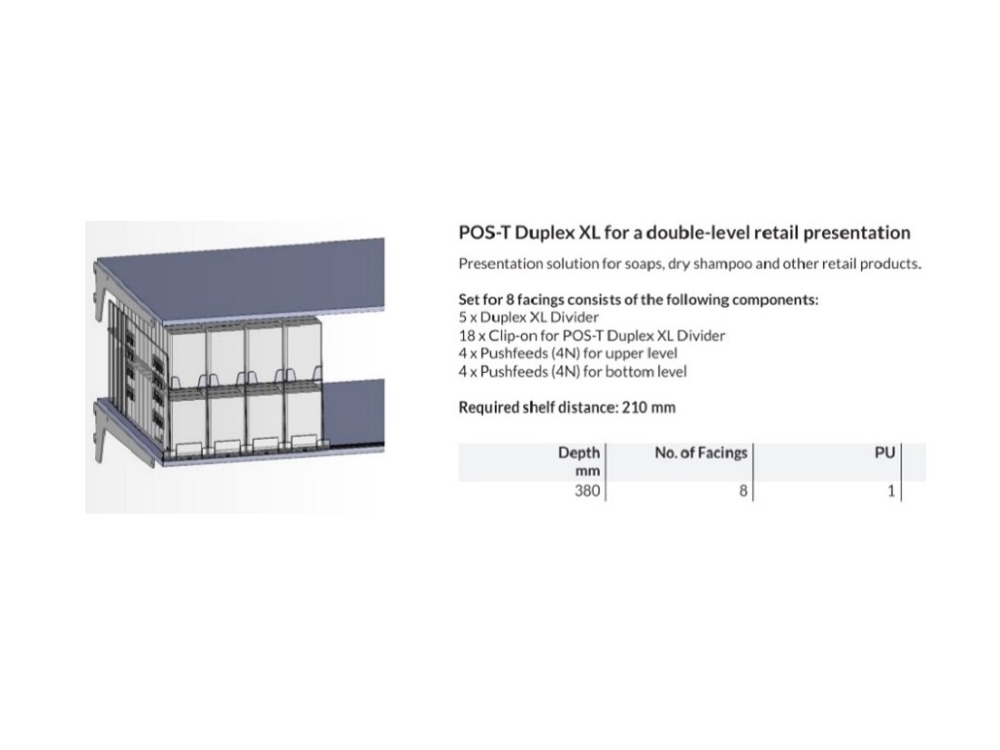 Duplex XL for 2-layer Presentation specifications showing technical details and measurements